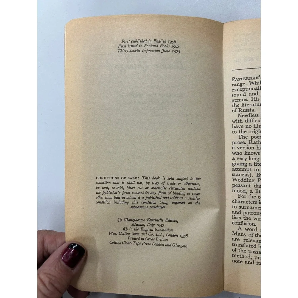 Doctor Zhivago Boris Pasternak 1973 Fontana Modern Novel Classic
